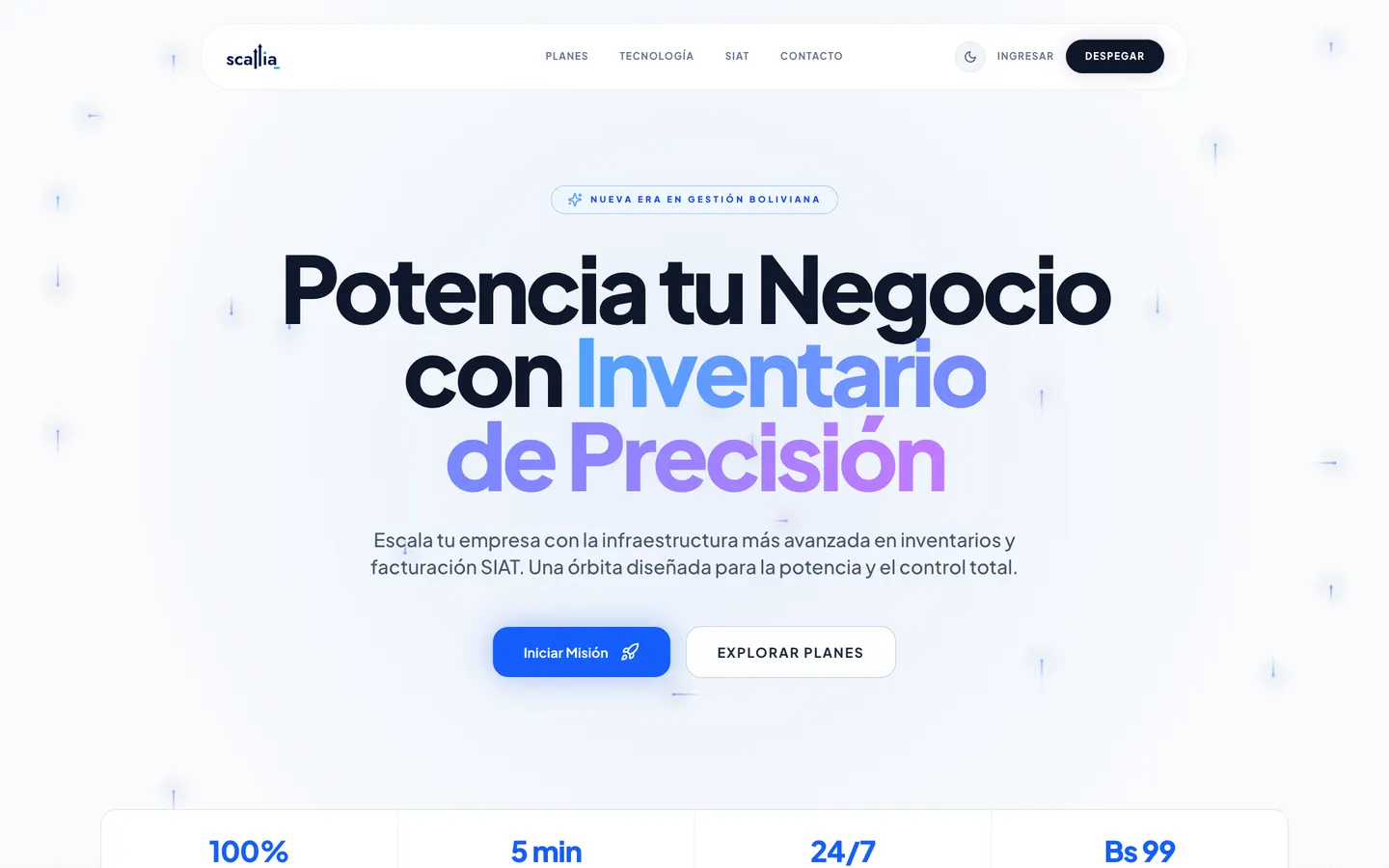Página de inicio de Scallia Space en modo claro